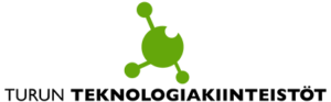 Turun Teknologiakiinteistöjen logo, jossa on vihreä molekyylin näköinen kolmihaarainen kuvio.