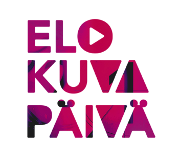 Pinkki Elokuvapäivän logo, jossa sana on rivitetty elo kuva päivä. Elo-tavun o-kirjaimessa on sisällä valkoinen play-nappi.